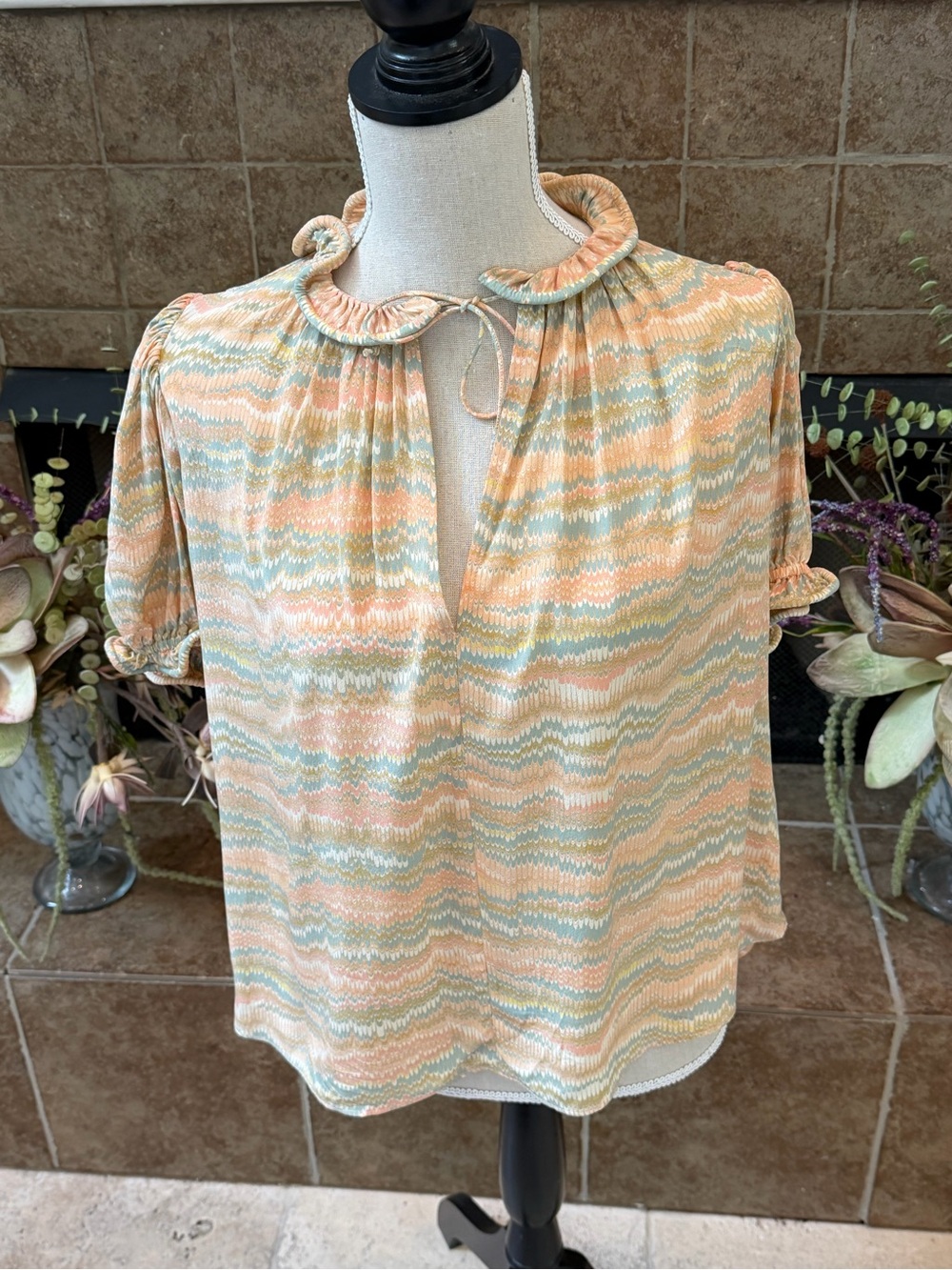 Ulla Johnson Corine Opal 100% Silk Short Sleeve Blouse Sz 6
